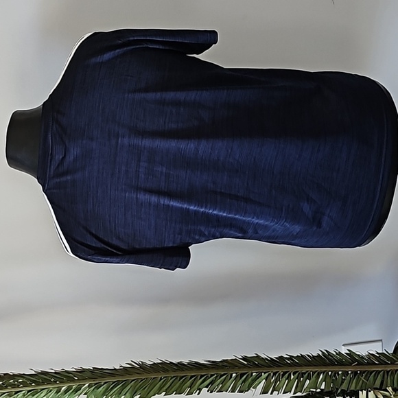 adidas Heather Dark Blue Short Sleeve Tee with White Stripes - Picture 2 of 13